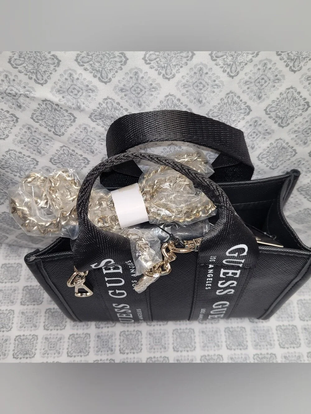 Guess Black Mini Tote with White Logo Straps
